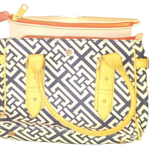 Spartina 449 Purse Leather & Natural Linen Haig Point Fold-Over Shoulder Satchel - Picture 5 of 9
